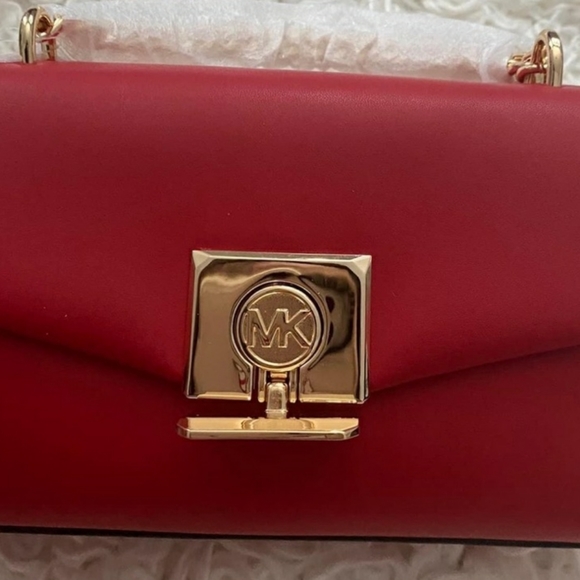 NWT MK Leather Crossbody Red Chili Gold Adjustable Strap Bag Michael Kors - Picture 6 of 16